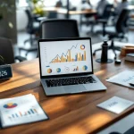 Modern ergonomisch bureau met laptop, documenten, timer en kalender 2026 in natuurlijk licht