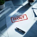 Bureauwerk met rood stempel "FOUT" op RVU-beoordelingsdocument, gebroken pen, dramatische belichting met schaduwen